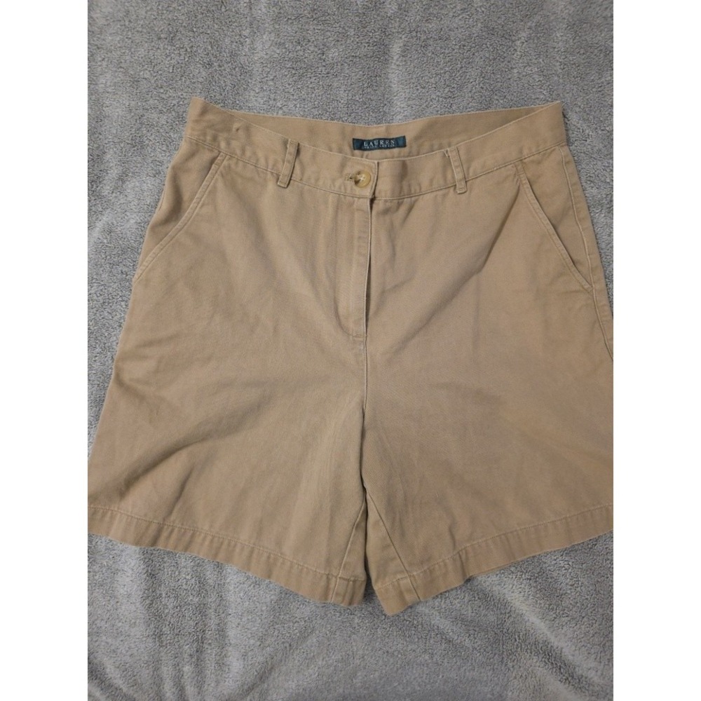Lauren Ralph Lauren Chino Shorts Women's Size 10 Tan Flat Front‎ 100%Cotton